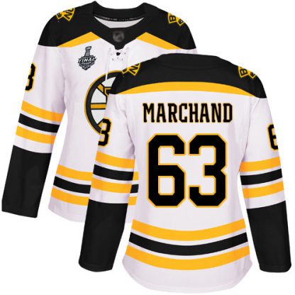 Adidas Boston Bruins #63 Brad Marchand White Road Authentic Stanley Cup Final Bound Women's Stitched NHL Jersey