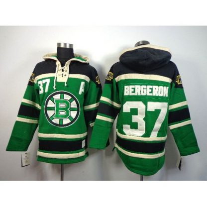 Boston Bruins #37 Patrice Bergeron Green St. Patrick's Day McNary Lace Hoodie Stitched NHL Jersey