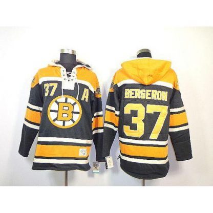 Boston Bruins #37 Patrice Bergeron Black Sawyer Hooded Sweatshirt Stitched NHL Jersey
