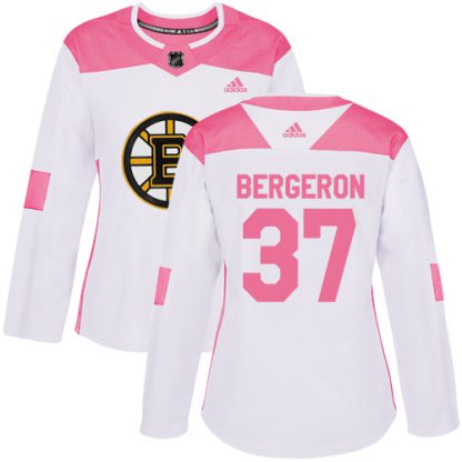 Adidas Boston Bruins #37 Patrice Bergeron White/Pink Authentic Fashion Women's Stitched NHL Jersey