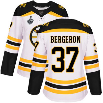 Adidas Boston Bruins #37 Patrice Bergeron White Road Authentic Stanley Cup Final Bound Women's Stitched NHL Jersey