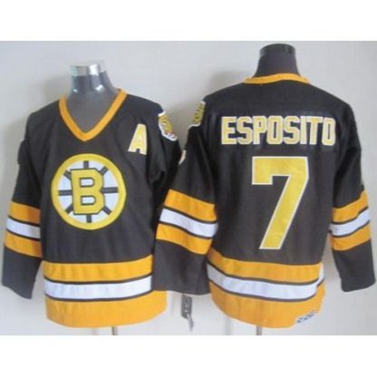 Boston Bruins #7 Phil Esposito Black/Yellow CCM Throwback Stitched NHL Jersey
