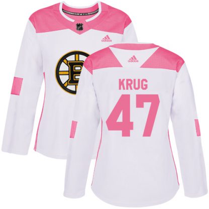 Adidas Boston Bruins #47 Torey Krug White/Pink Authentic Fashion Women's Stitched NHL Jersey