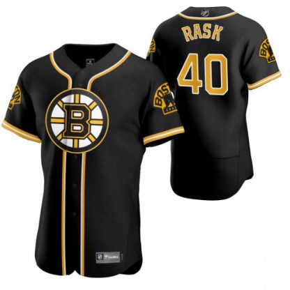 Boston Boston Bruins #40 Tuukka Rask Men's 2020 NHL x MLB Crossover Edition Baseball Jersey Black