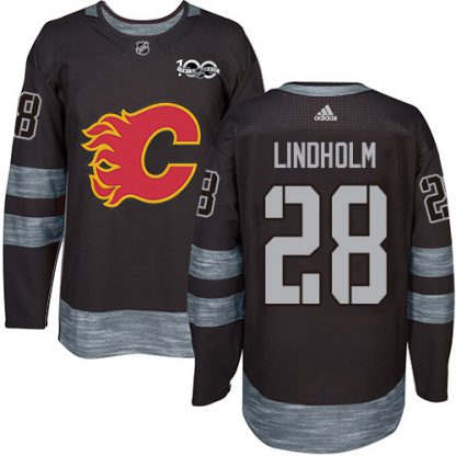 Adidas Calgary Flames #28 Elias Lindholm Black 1917-2017 100th Anniversary Stitched NHL Jersey