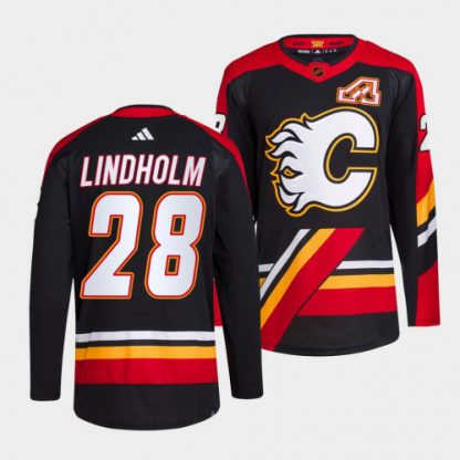 Calgary Calgary Flames #28 Elias Lindholm Men's adidas Reverse Retro 2.0 Authentic Player Jersey - Black
