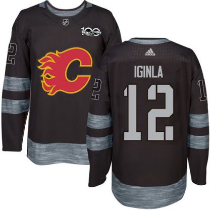 Adidas Calgary Flames #12 Jarome Iginla Black 1917-2017 100th Anniversary Stitched NHL Jersey