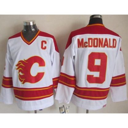 Calgary Flames #9 Lanny McDonald White CCM Throwback Stitched NHL Jersey