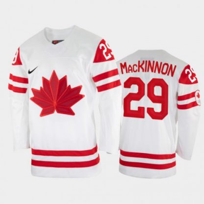 Canada Hockey #29 Nathan MacKinnon Men's Nike Beijing 2022 Winter Olympics Home Jersey - White