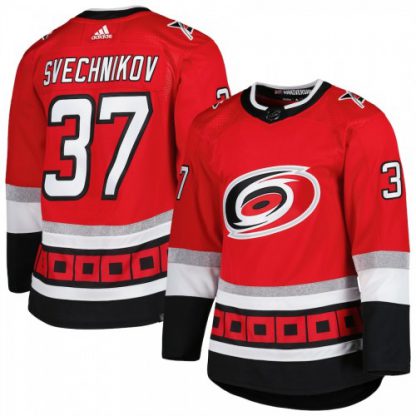 Carolina Carolina Hurricanes #37 Andrei Svechnikov Men's adidas Red 25th Anniversary Authentic Pro Primegreen Player Jersey