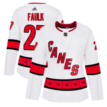 Adidas Carolina Hurricanes #27 Justin Faulk White Road Authentic Women's Stitched NHL Jersey