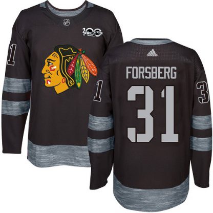 Adidas Chicago Blackhawks #31 Anton Forsberg Black 1917-2017 100th Anniversary Stitched NHL Jersey