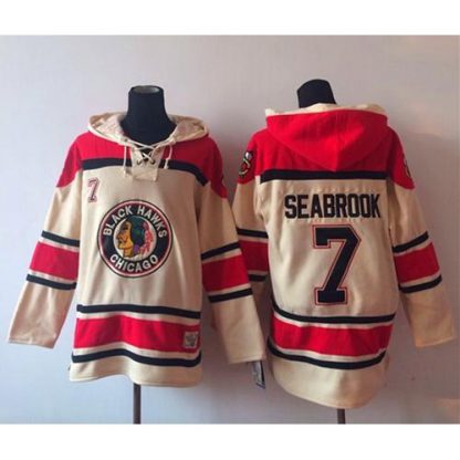 Chicago Blackhawks #7 Brent Seabrook Cream Sawyer Hooded Sweatshirt Stitched NHL Jersey