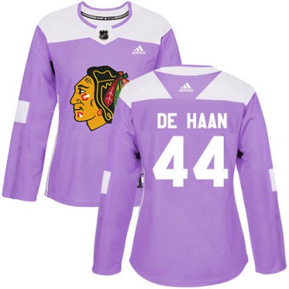 Adidas Chicago Blackhawks #44 Calvin De Haan Purple Authentic Fights Cancer Women's Stitched NHL Jersey