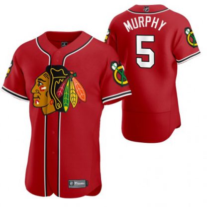 Chicago Chicago Blackhawks #5 Connor Murphy Men's 2020 NHL x MLB Crossover Edition Baseball Jersey Red