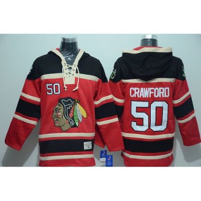 Chicago Blackhawks #50 Corey Crawford Red Sawyer Hooded Sweatshirt Stitched NHL Jersey