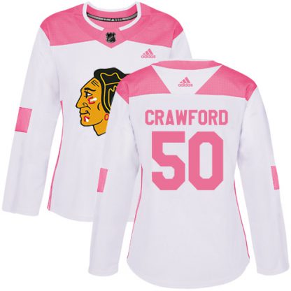 Adidas Chicago Blackhawks #50 Corey Crawford White/Pink Authentic Fashion Women's Stitched NHL Jersey