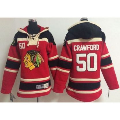 Chicago Blackhawks #50 Corey Crawford Red Sawyer Hooded Sweatshirt Stitched Youth NHL Jersey
