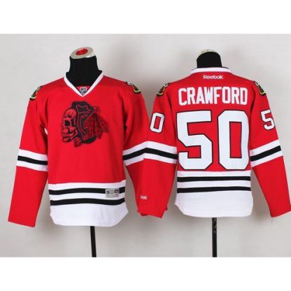 Chicago Blackhawks #50 Corey Crawford Red(Red Skull) Stitched Youth NHL Jersey