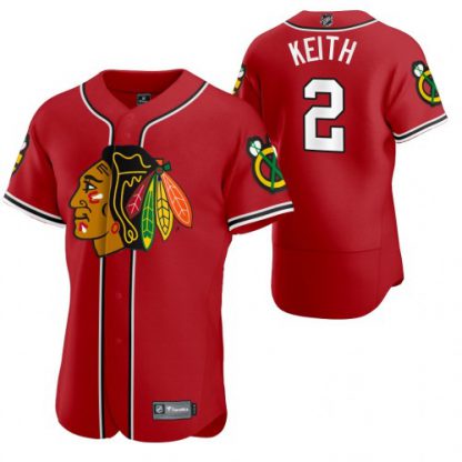 Chicago Chicago Blackhawks #2 Duncan Keith Men's 2020 NHL x MLB Crossover Edition Baseball Jersey Red