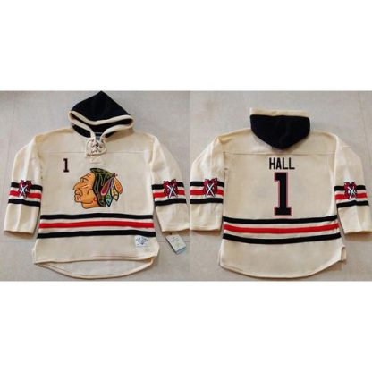 Chicago Blackhawks #1 Glenn Hall Cream Heavyweight Pullover Hoodie Stitched NHL Jersey