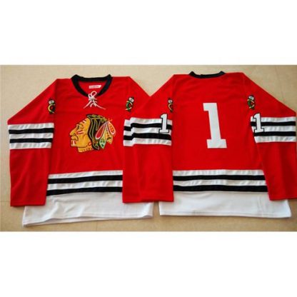 Mitchell And Ness 1960-61 Chicago Blackhawks #1 Glenn Hall Red Stitched NHL Jersey