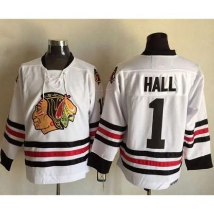 Chicago Blackhawks #1 Glenn Hall White CCM Throwback Stitched NHL Jersey