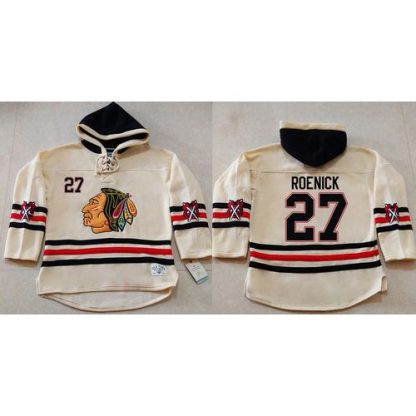 Chicago Blackhawks #27 Jeremy Roenick Cream Heavyweight Pullover Hoodie Stitched NHL Jersey