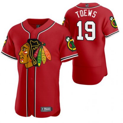 Chicago Chicago Blackhawks #19 Jonathan Toews Men's 2020 NHL x MLB Crossover Edition Baseball Jersey Red