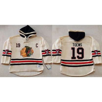 Chicago Blackhawks #19 Jonathan Toews Cream Heavyweight Pullover Hoodie Stitched NHL Jersey