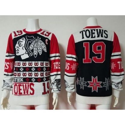 Chicago Chicago Blackhawks #19 Jonathan Toews Black/Red Men's NHL Ugly Sweater