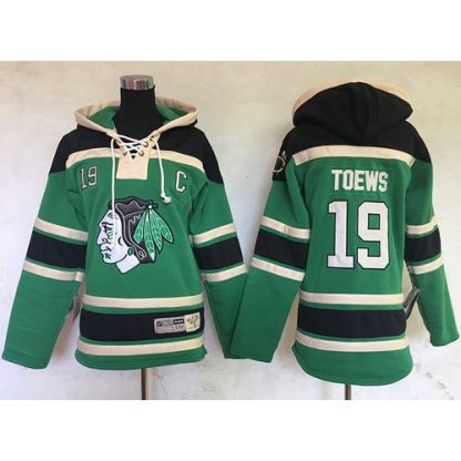 Chicago Blackhawks #19 Jonathan Toews Green Sawyer Hooded Sweatshirt Stitched Youth NHL Jersey