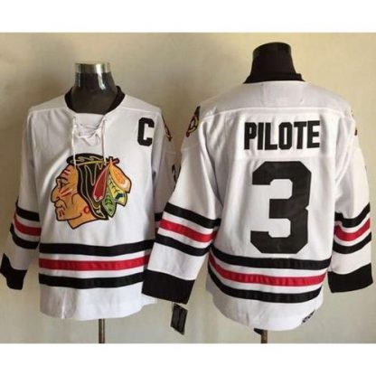 Chicago Blackhawks #3 Pierre Pilote White CCM Throwback Stitched NHL Jersey