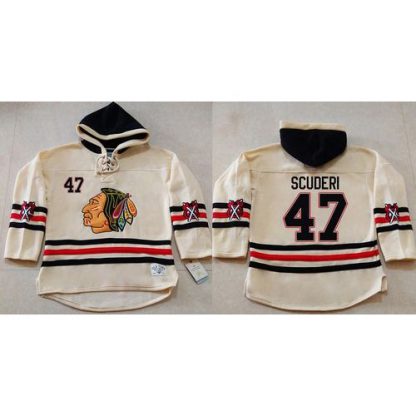 Chicago Blackhawks #47 Rob Scuderi Cream Heavyweight Pullover Hoodie Stitched NHL Jersey