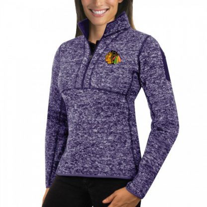 Chicago Chicago Blackhawks Antigua Women's Fortune 1/2-Zip Pullover Sweater Purple