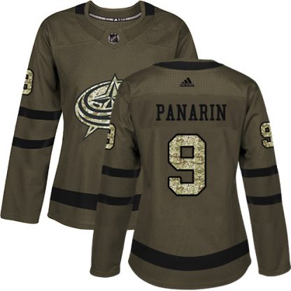 Adidas Blue Columbus Blue Jackets #9 Artemi Panarin Green Salute to Service Women's Stitched NHL Jersey