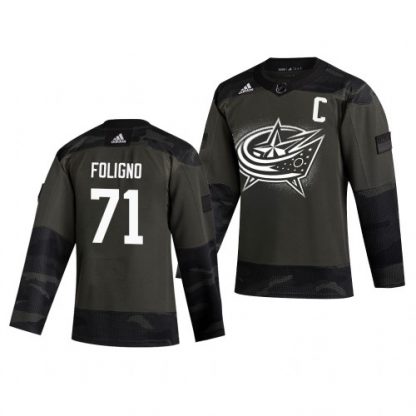 Columbus Blue Columbus Blue Jackets #71 Nick Foligno Adidas 2019 Veterans Day Men's Authentic Practice NHL Jersey Camo