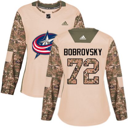 Adidas Blue Columbus Blue Jackets #72 Sergei Bobrovsky Camo Authentic 2017 Veterans Day Women's Stitched NHL Jersey
