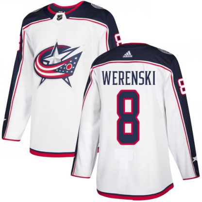 Adidas Blue Columbus Blue Jackets #8 Zach Werenski White Road Authentic Stitched NHL Jersey