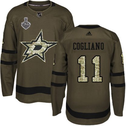 Adidas Dallas Stars #11 Andrew Cogliano Green Salute to Service Youth 2020 Stanley Cup Final Stitched NHL Jersey