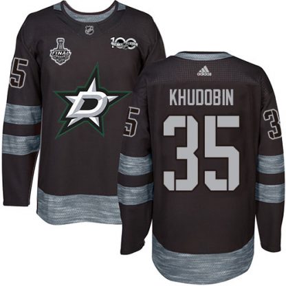 Adidas Dallas Stars #35 Anton Khudobin Black 1917-2017 100th Anniversary 2020 Stanley Cup Final Stitched NHL Jersey