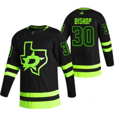 Dallas Dallas Stars #30 Ben Bishop Black Men's Adidas 2020-21 Reverse Retro Alternate NHL Jersey