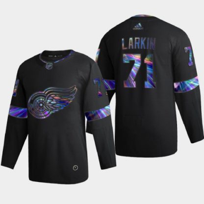 Detroit Detroit Red Wings #71 Dylan Larkin Men's Nike Iridescent Holographic Collection NHL Jersey - Black