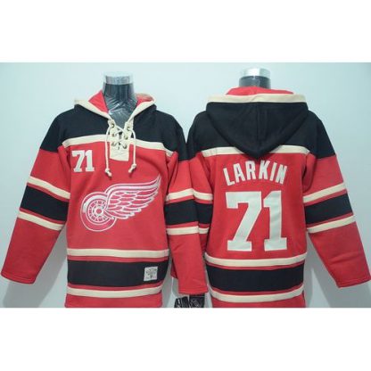 Detroit Red Wings #71 Dylan Larkin Red Sawyer Hooded Sweatshirt Stitched NHL Jersey