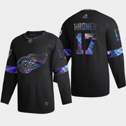 Detroit Detroit Red Wings #17 Filip Hronek Men's Nike Iridescent Holographic Collection NHL Jersey - Black