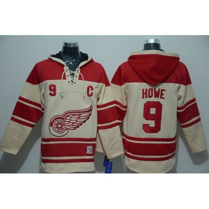 Detroit Red Wings #9 Gordie Howe Cream Sawyer Hooded Sweatshirt Stitched NHL Jersey