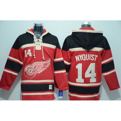 Detroit Red Wings #14 Gustav Nyquist Red Sawyer Hooded Sweatshirt Stitched NHL Jersey