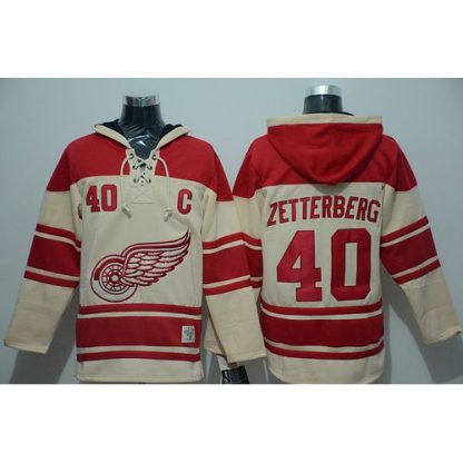 Detroit Red Wings #40 Henrik Zetterberg Cream Sawyer Hooded Sweatshirt Stitched NHL Jersey