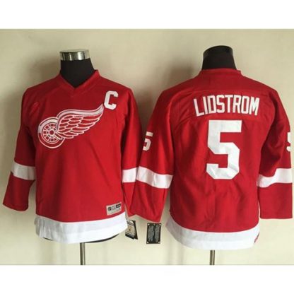 Detroit Red Wings #5 Nicklas Lidstrom Red CCM Throwback Stitched Youth NHL Jersey