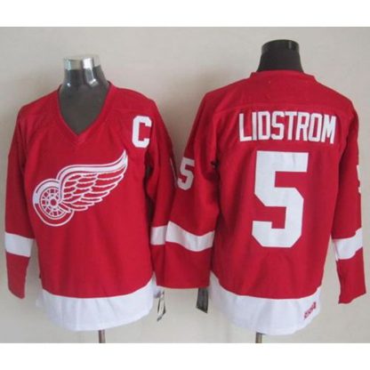 Detroit Red Wings #5 Nicklas Lidstrom Red CCM Throwback Stitched NHL Jersey